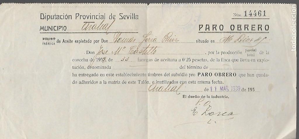 Militaria: ARAHAL-SEVILLA- PARO OBRERO- LEER TEXTO Y VER FOTO