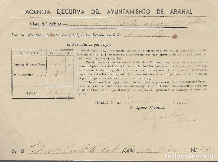 Militaria: ARAHAL-SEVILLA- AGENCIA EJECUTIVA- JULIO 1937.-LEER TEXTO Y VER FOTO