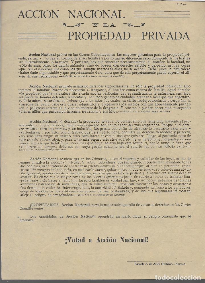 Militaria: SEVILLA.-ACCION NACIONAL Y LA PROPIEDAD PRIVADA,- LEER TEXTO Y VER FOTO