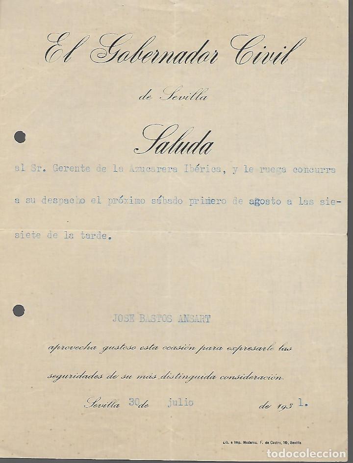 Militaria: SEVILLA. GOBERNADOR CIVIL CITA AL GERENTE AZUCARERA IBERICA,- VER FOTO
