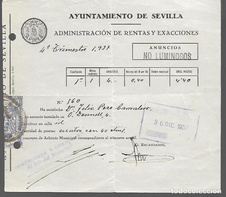 Militaria: SEVILLA, ANINCIOS NO LUMINOSOA.- SELLO MUNICIPAL, A&Ntilde;O 1937, VER FOTOS