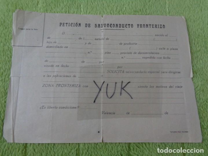 Militaria: PETICION DE SALVOCONDUCTO FRONTERIZO EN BLANCO - VALENCIA - GUERRA CIVIL