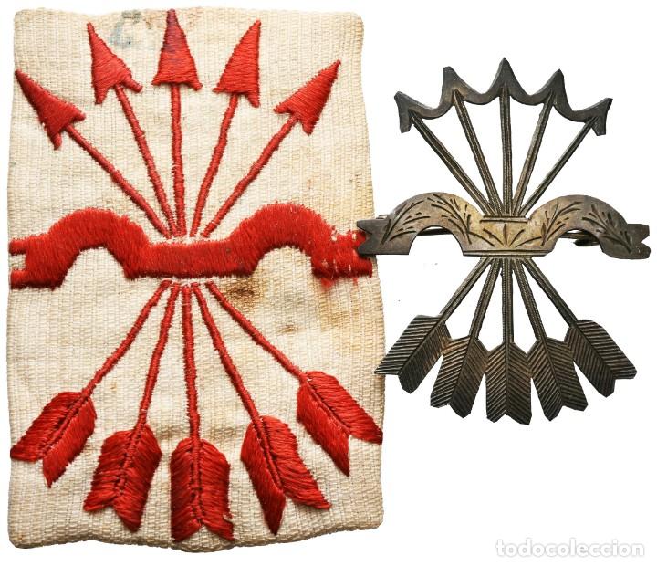 Militaria: *** MUY BONITO PARCHE Y EMBLEMA DE PLATA DE FALANGE. GRAN TAMA&Ntilde;O: 6,2Cm X 4,8Cm ***