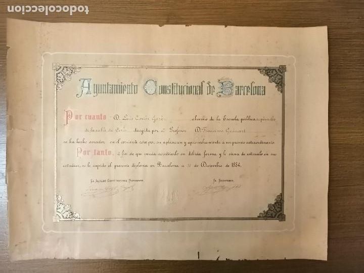 Militaria: BARCELONA, DIPLOMA PREMIO EXTRAORDINARIO.- FIRMADO: EL ALCALDE,- A&Ntilde;O 1884, MIDE: 51 X 38 C.M. VER FO