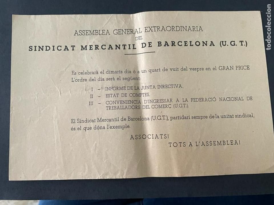 Military Antiques: PANFLETO - PASQUIN (SINDICAT MERCANTIL DE BARCELONA - U.G.T.) - GUERRA CIVIL