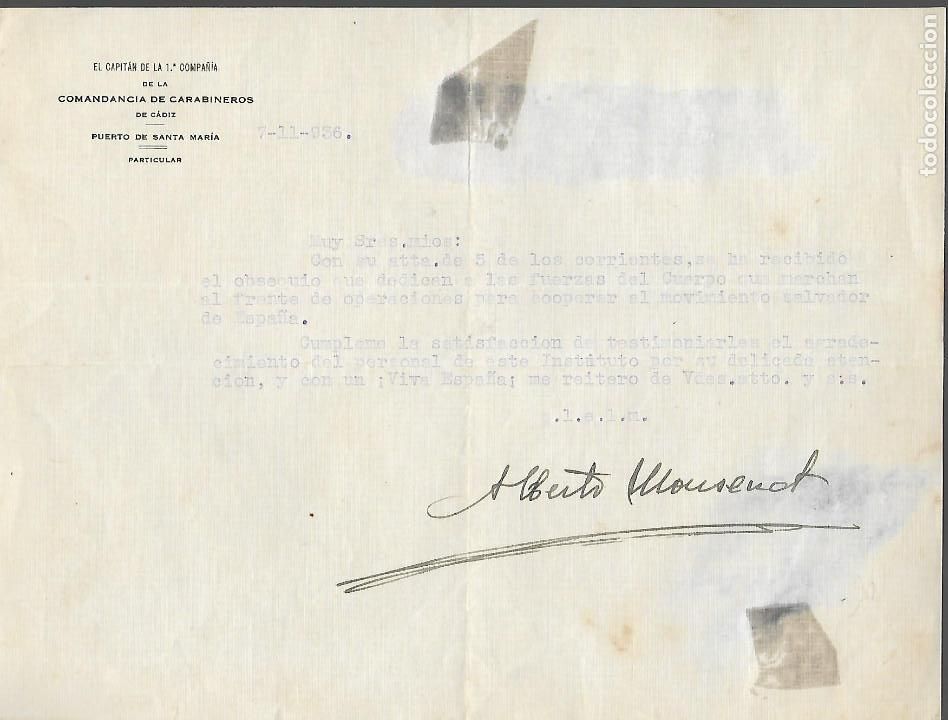 Militaria: PUERTO SANTA MARIA-CADIZ- EL CAPITAN 1&ordf; COMPA&Ntilde;IA, COMANDANCIA CARABINEROS- 7-11-36, VER FOTO