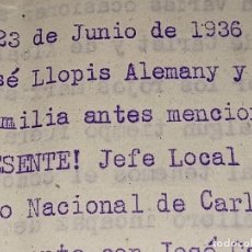 Militaria: DOCUMENTO GUERRA CIVIL 1936 CARCEL ALICANTE VISITA LLOPIS CALISAY JOSÉ ANTONIO HOGUERAS 24 JUNIO