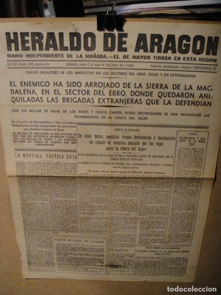 Military Antiques: hoja portada heraldo de aragon 12 de agosto de 1938 , sierra de la magdalena , el segre