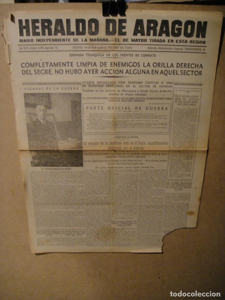 Military Antiques: hoja portada heraldo de aragon 19 de agosto de 1938 , batalla del ebro , sector de espadan