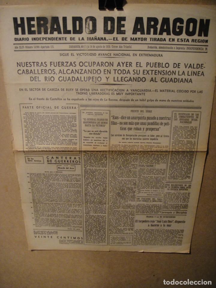 Military Antiques: hoja portada heraldo de aragon 14 de agosto 1938 , frente de extremadura , guadalupejo