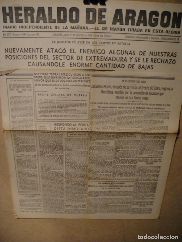 Military Antiques: hoja portada heraldo de aragon 1 de septiembre 1938 , sector de extremadura