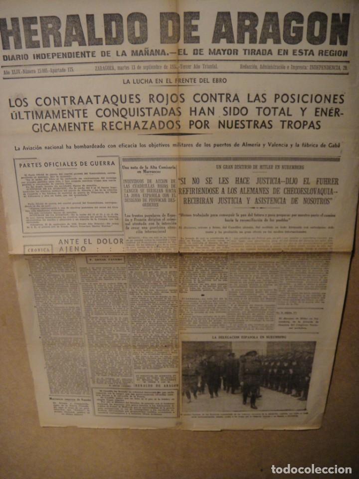 Military Antiques: hoja de portada heraldo de aragon 13 de septiembre 1938 , frente del ebro , visita a nuremberg