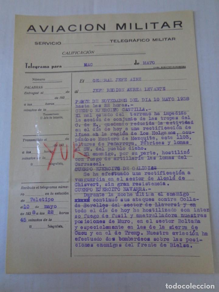 Militaria: TELEGRAMA AVIACION NOVEDADES 10 MAYO 1938- EJERCITO DE CASTILLA -GALICIA Y NAVARRA -GUERRA CIVIL