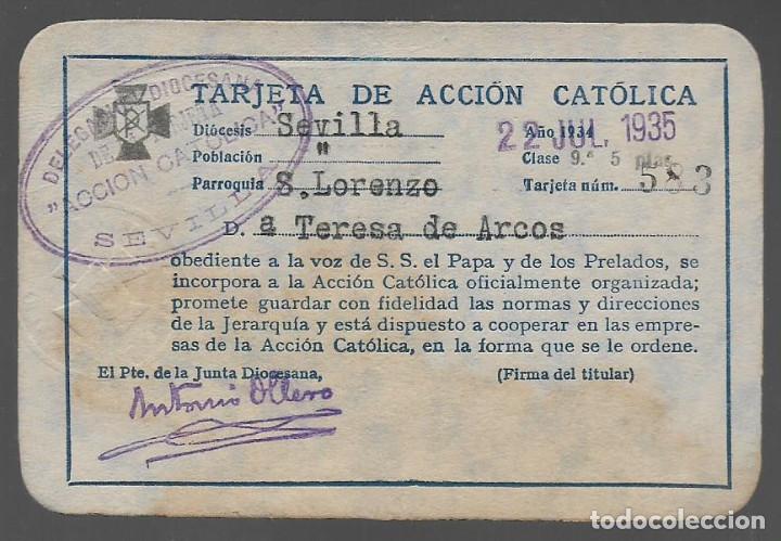 Militaria: TARJETA DE ACCION CATOLICA, A&Ntilde;O 1935, VER FOTOS