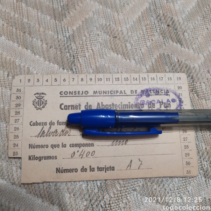 Militaria: Guerra civil carnet de abastecimiento de pan a&ntilde;o 1937 Valencia