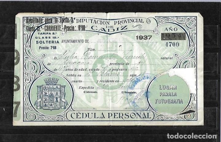 Militaria: M270- JEREZ--CADIZ,- CEDULA PERSONAL- A&Ntilde;O 1937