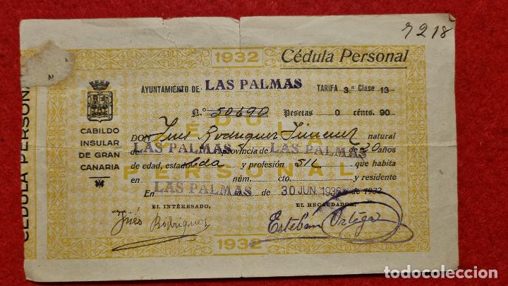 Militaria: DOCUMENTO CEDULA PERSONAL GUERRA CIVIL LAS PALMAS CANARIAS 1936 ORIGINAL D11