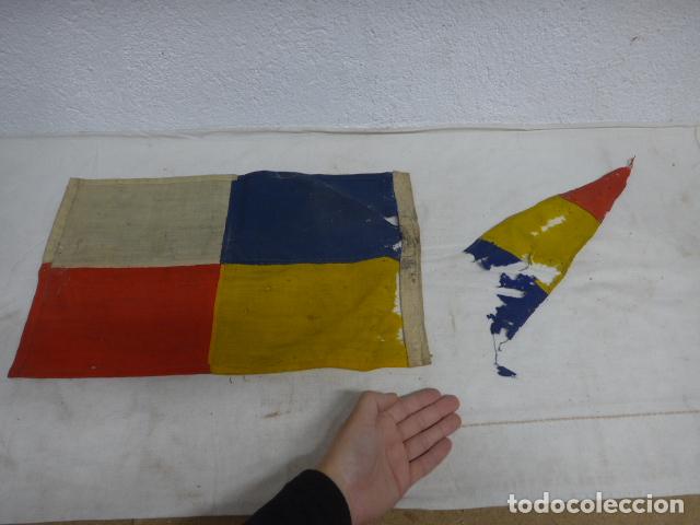 Militaria: Lote 2 restos de bandera de principios siglo XX, originales, una podria ser republicana ? marina.