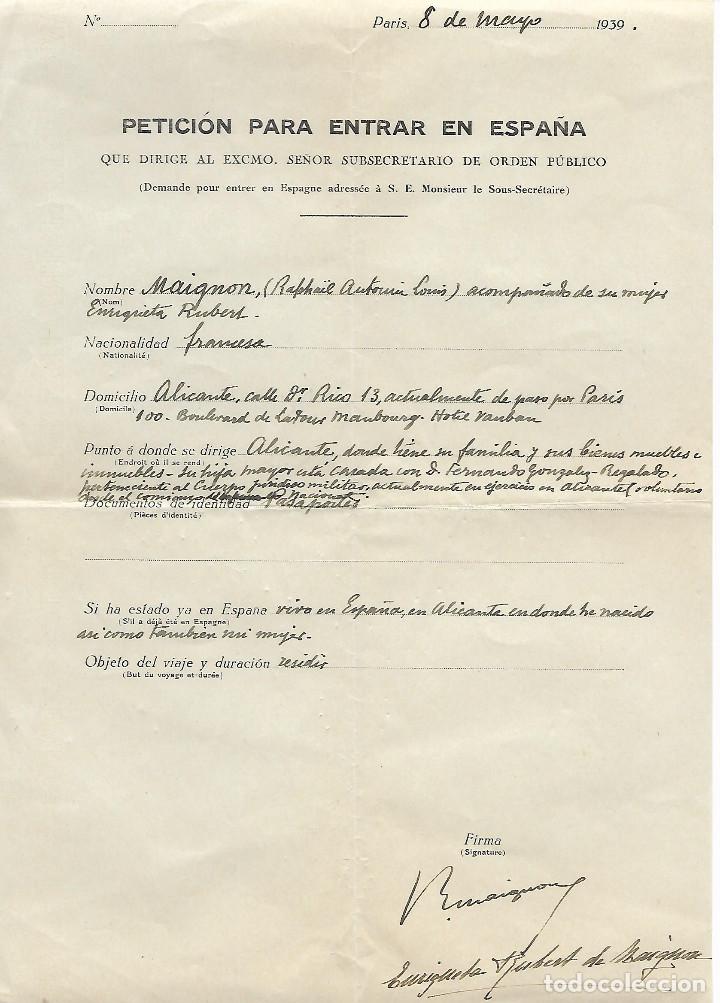 Militaria: DOCUMENTO FRANCES DE PETICION PARA ENTRAR EN ESPA&Ntilde;A,- VER FOTO