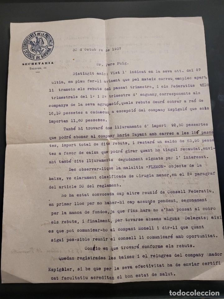 Militaria: Carta del sindicat de orquestres de la provincia de Girona. Guerra civil