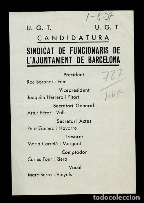 Militaria: L34-13-44 Guerra Civil Octavilla U.G.T. del SINDICAT DE FUNCIONARIS DE L'AJUNTAMENT DE BARCELONA 11