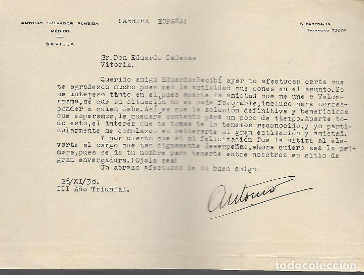 Militaria: SEVILLA. ANTONIO SALVADOR ALMEIDA. A GOBERNADOR CIVIL VITORIA,- EDUARDO CARDENAS- A&Ntilde;O 1938, VER FOTO