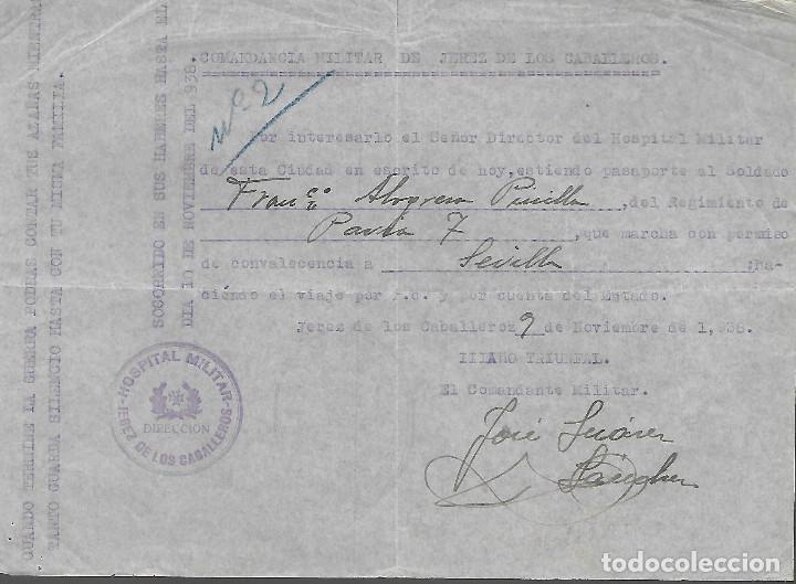 Militaria: JEREZ DE LOS CABALLEROS, PERMISO CONVALENCENCIA, A&Ntilde;O 1938