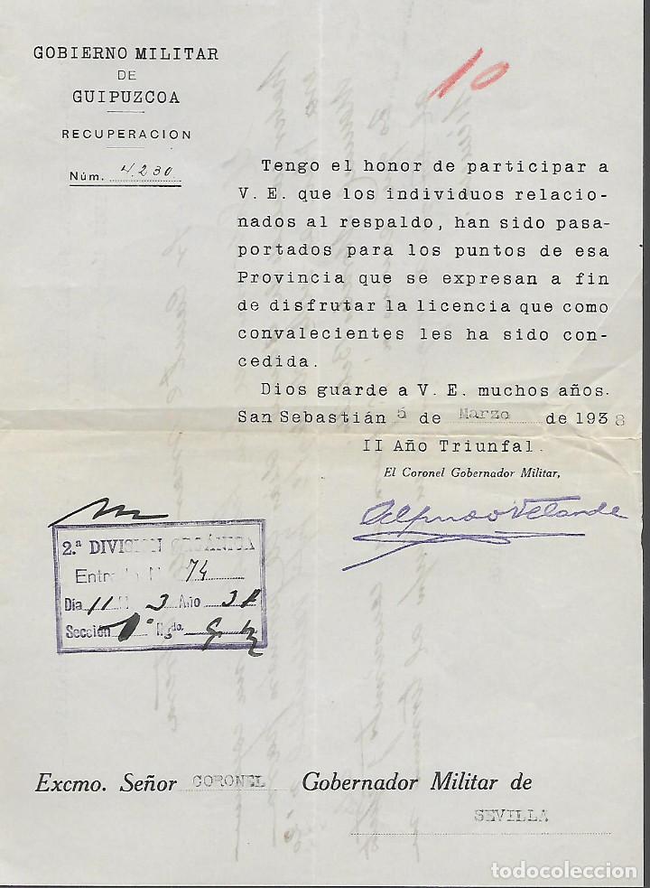 Militaria: GUIPUZCOA, CONVALECIENTES, PARA UTRERA-SEVILLA.- VER FOTOS