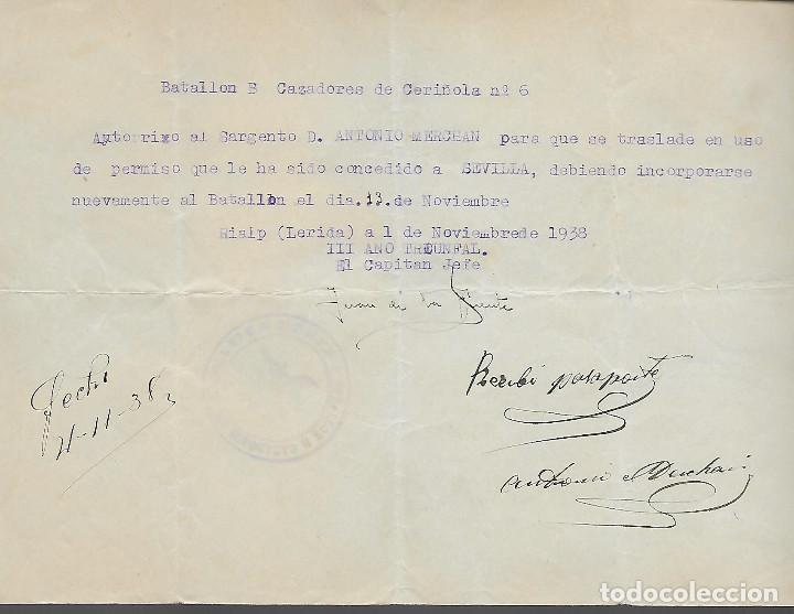 Militaria: RIALP,-LERIDA- TRALADO A SEVILLA, BON. B CAZADORES DE CERI&Ntilde;OLA N&ordm; 6. A&Ntilde;O 1938, VER FOTO