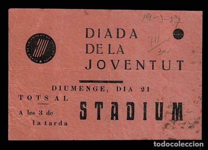 Militaria: L34-13-33 Guerra Civil Octavilla de la DIADA DE LA JOVENTUT - Tots al STADIUM Color NARANJA Tama&ntilde;o