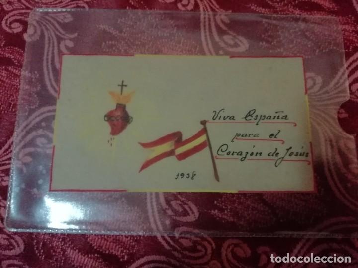 Military Antiques: Viva Espa&ntilde;a para el coraz&oacute;n de Jes&uacute;s 1938 guerra civil dibujado sobre papel vegetal 10.5x6 cm