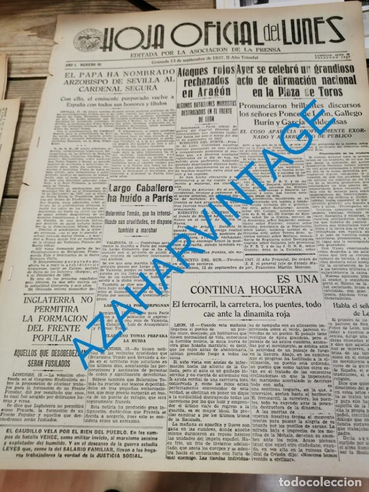 Military Antiques: HOJA DEL LUNES, GRANADA, 13 SEPTIEMBRE 1937, SANTANDER, SIERRA NEVADA,ETC,4 PAGINAS
