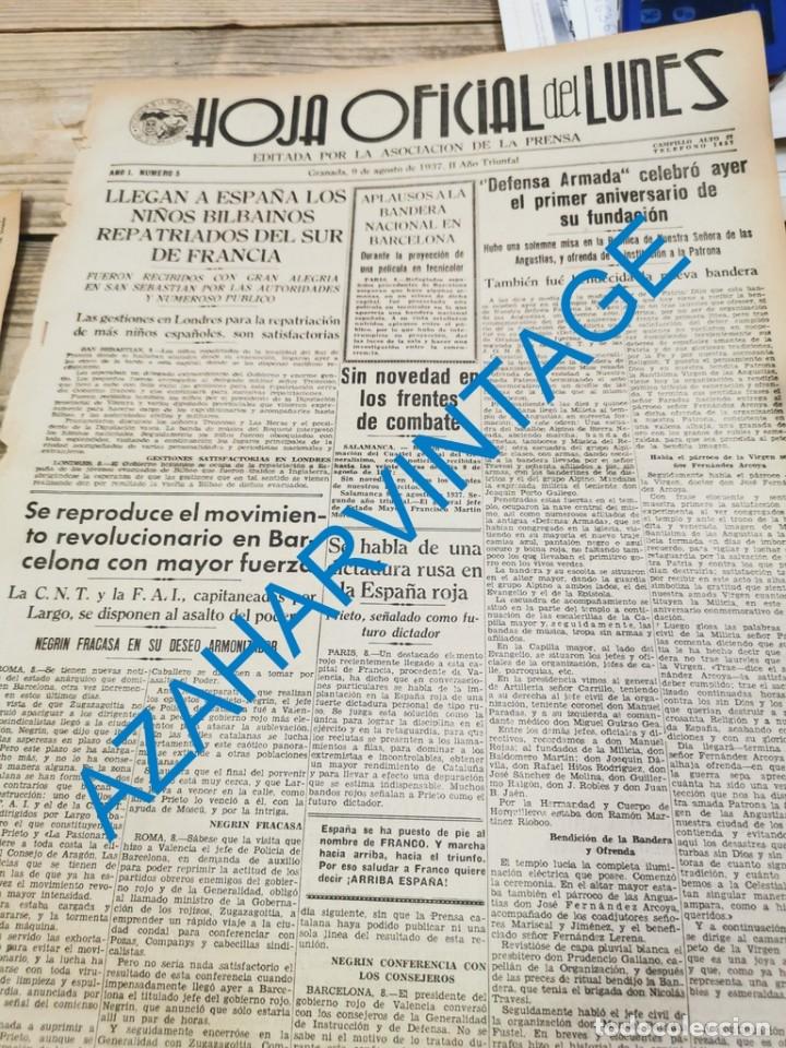 Military Antiques: HOJA DEL LUNES, GRANADA, 9 AGOSTO 1937, BARCELONA, SANTANDER , GRANADA,ETC,4 PAGINAS