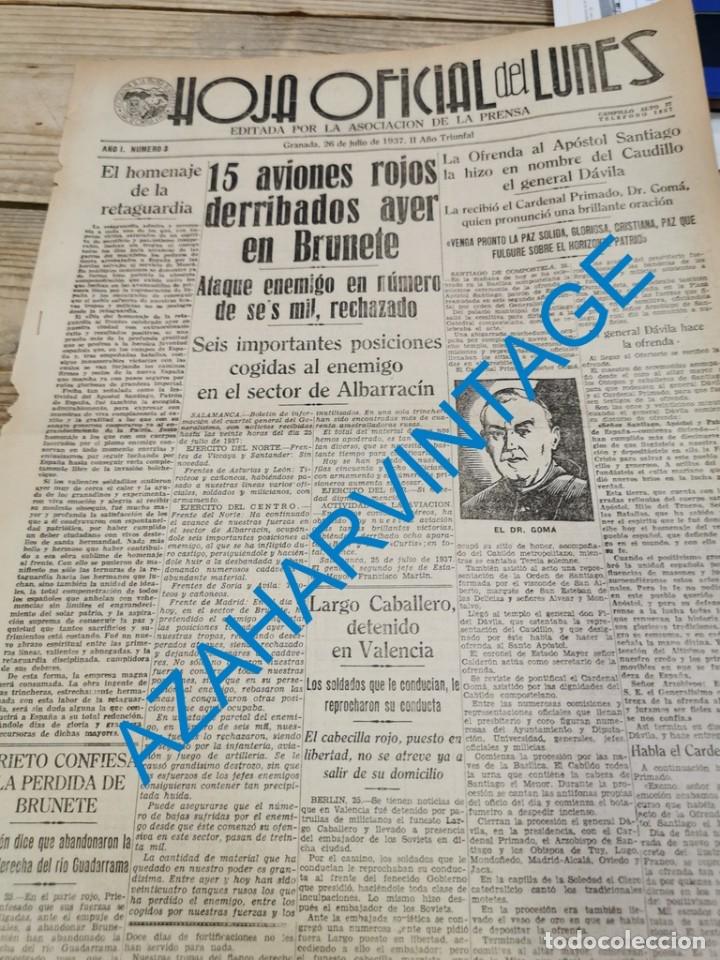 Military Antiques: HOJA DEL LUNES, GRANADA, 26 JULIO 1937, A&Ntilde;O I NUM.3, BRUNETE,,ETC,4 PAGINAS