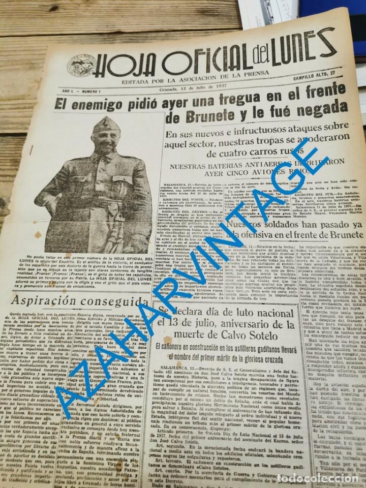 Military Antiques: HOJA DEL LUNES, GRANADA, 12 JULIO 1937, A&Ntilde;O I NUM.I, GUERRA CIVIL,4 PAGINAS