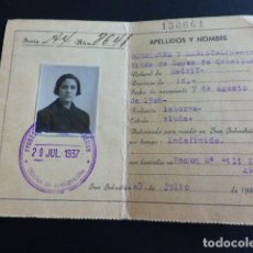 Militaria: SAN SEBASTIAN 29 JULIO 1937 GUERRA CIVIL PERMISO DE RESIDENCIA NEGOCIADO SALVOCONDUCTOS. Lote 324403608