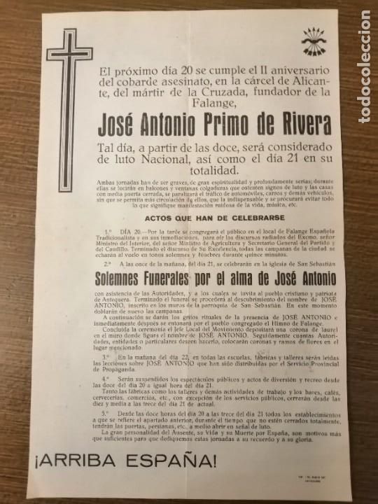 Militaria: ANTEQUERA-MALAGA- CARTEL, II ANIVERSARIO MUERTE JOSE ANTONIO, VER FOTOS