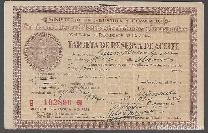 Military Antiques: MINISTERIO DE INSDUSTRIA, TARJETA RESERVA DE ACEITE, VER FOTOS.