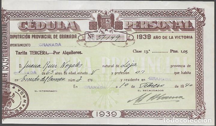 Military Antiques: GRANADA,- CEDULA PERSONAL- A&Ntilde;O 1939- VER FOTO