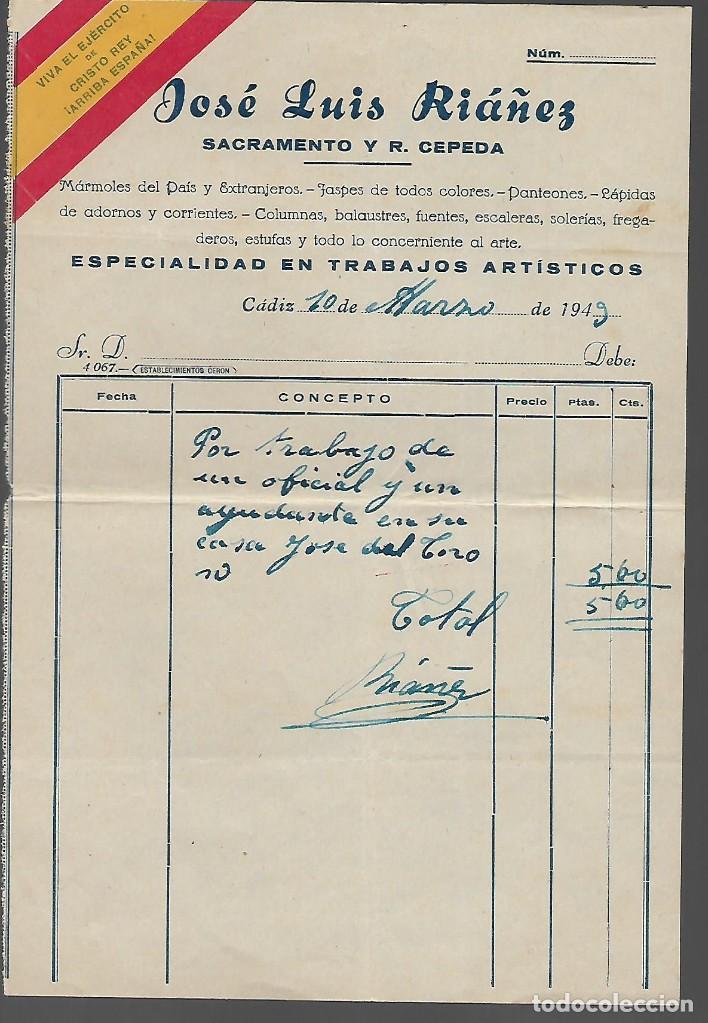 Military Antiques: CADIZ.- FACTURA CON PROPAGANDA NACIONAL- VER FOTO