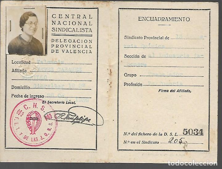 Militaria: VALENCIA, CARNET C.N.S. INDUSTRIA JABONERAS, A&Ntilde;O 1939, VER FOTOS