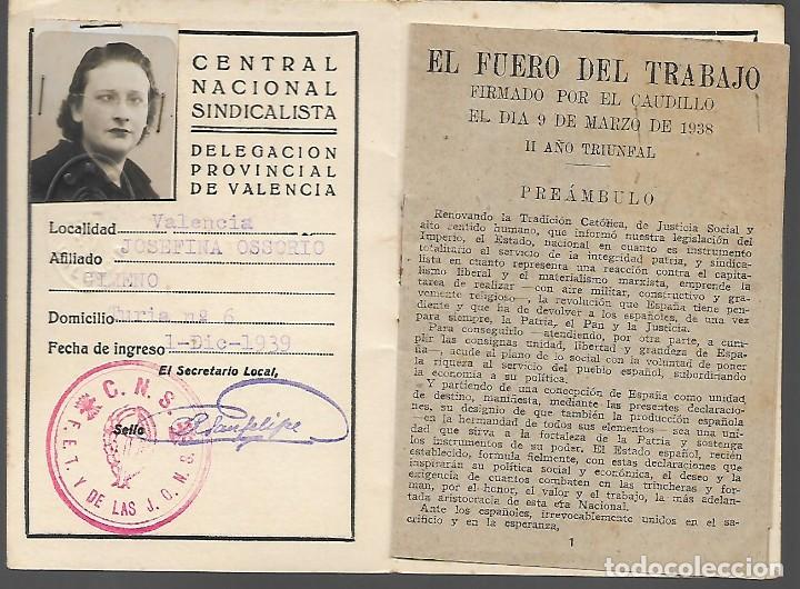 Militaria: VALENCIA, CARNET Y EL FUERO DEL TRABAJO-C.N.S. INDUSTRIA PAPEL Y ARTES GRAFICAS, A&Ntilde;O 1939, VER FOTOS
