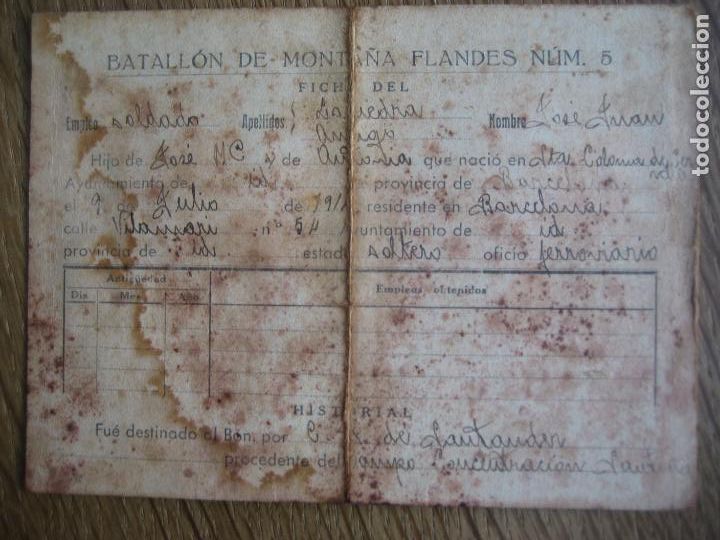 Militaria: Ficha del soldado. 1939. Batallon de Monta&ntilde;a Flandes N&ordm; 5.