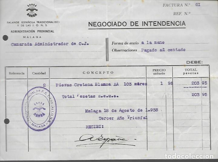 Military Antiques: MALAGA, F.E. NEGOCIADO INTENDENCIA,-2 PIEZAS CRETONA- A&Ntilde;O 1938, VER FOTO