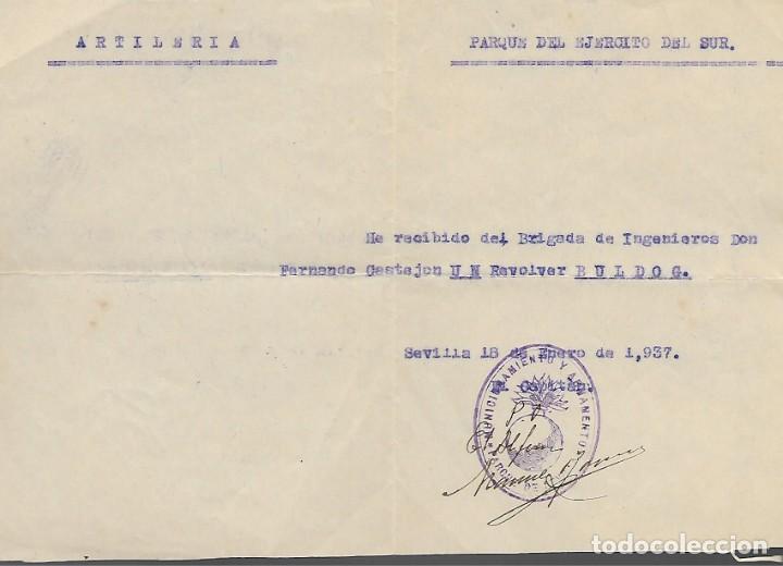 Militaria: SEVILLA, ARTILLERIA , ENTREGA DE UN REVOLVER BULDOG, A&Ntilde;O 1937, VER FOTOS