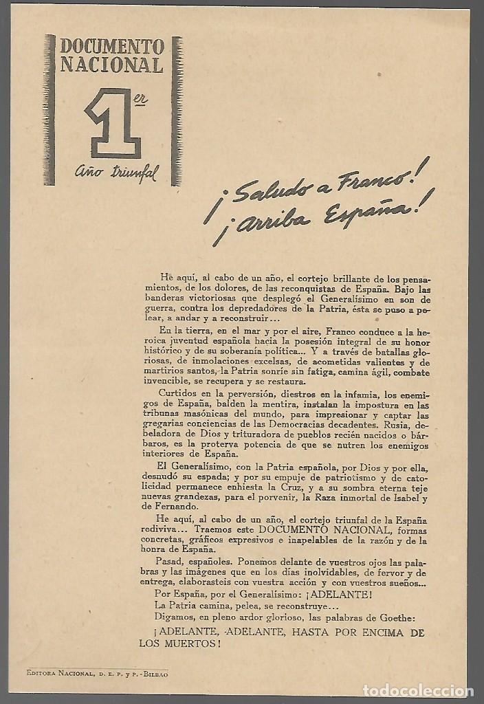 Militaria: DOCUMENTO NACIONAL -I A&Ntilde;O TRIUNFAL-.VER FOTO