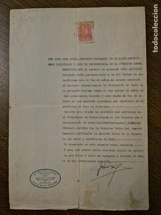Military Antiques: ZARAGOZA, CERTIFICADO SOLDADO AVIADOR, SERVICIOS 1938/1940, VER FOTOS