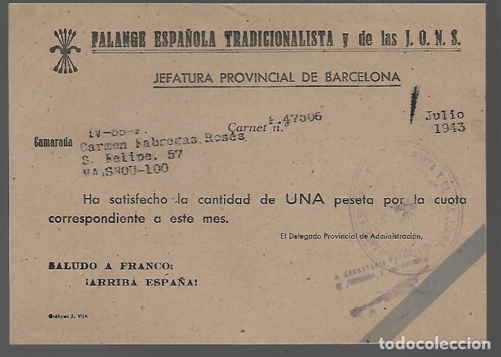 Military Antiques: BARCELONA, CUOTA DE F.E,. J.O.N.S. 1 PTA,-. VER FOTO