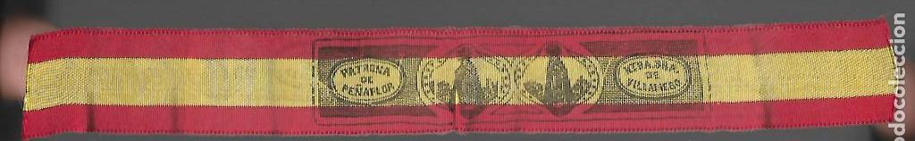 Military Antiques: NTRA. SRA. VILLADIEGO,PATRONA PE&Ntilde;AFLOR SOBRE CINTA BANDERA ESPA&Ntilde;A, MIDE: 23 X 2,70 C.M. VER FOTO