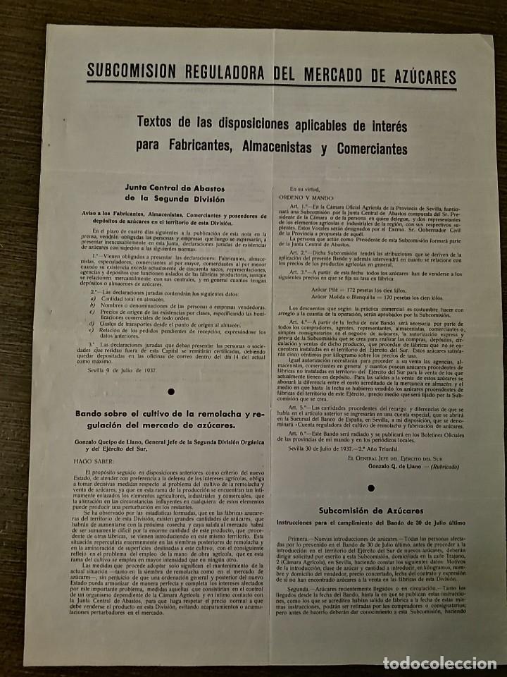 Military Antiques: CARTEL, SEVILLA, REGULADORA DE AZUCARES, A&Ntilde;O 1937,MIDE: 44X32 C. M. VER FOTOS
